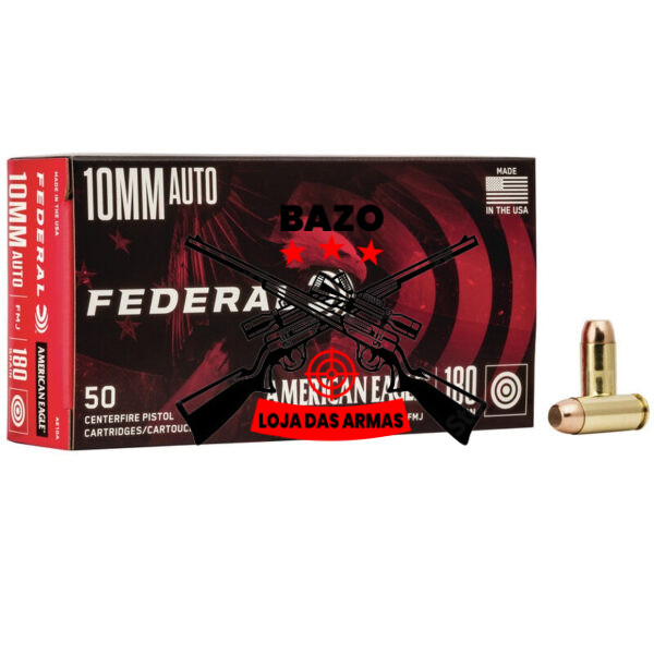 Munição FEDERAL AMERICAN EAGLE 10MM AUTO FMJ PP 180 Grains – Cx 50