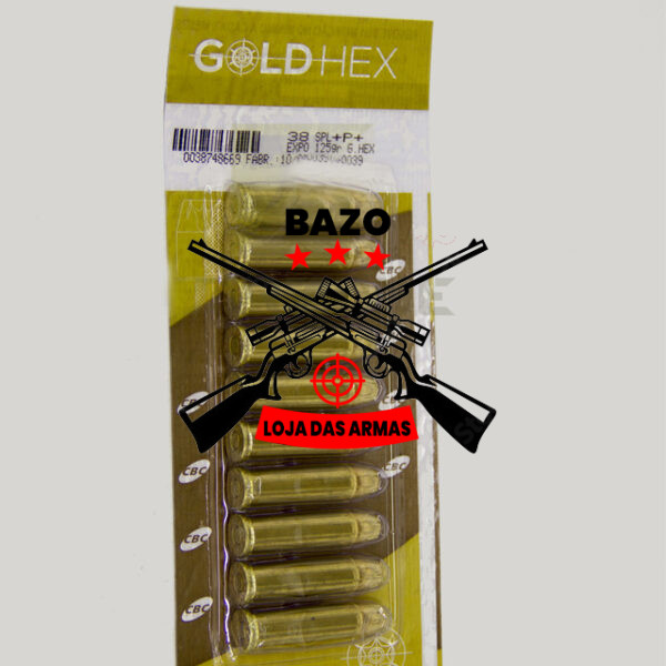 Munição CBC 38 SPL+P+ EXPO 124GR BONDED C BL Munição CBC 38 SPL+P+EXPO Gold Hex 125GR