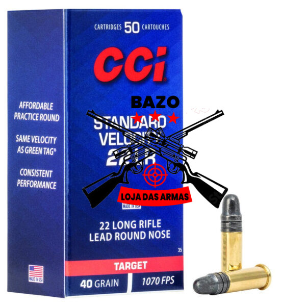 Munição CCI 22LR STANDARD VELOCITY TARGET OGIVAL 40GR – CX 50 Munição CCI 22LR STANDARD VELOCITY TARGET OGIVAL 40GR – CX 50