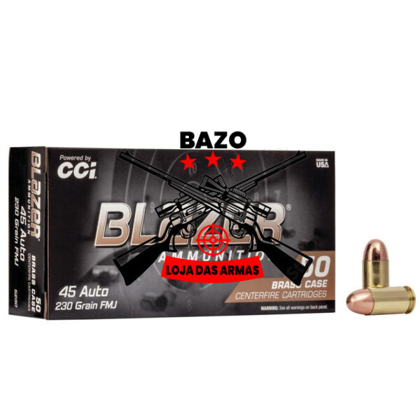 Munição CCI BLASER 45 AUTO FMJ 230 Grains – Cx 50 Munição CCI BLASER .45 AUTO FMJ 230 Grains – Cx 50