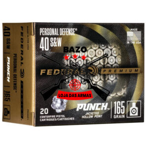 Munição FEDERAL PERSONAL DEFENSE PUNCH 40S&W HP 165 Grains – Cx 20 Munição FEDERAL PERSONAL DEFENSE PUNCH .40S&W HP 165 Grains – Cx 20