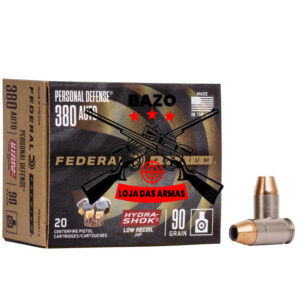 Munição Federal 380 AUTO JHP HYDRA-SHOCK AMERICAN EAGLE 90 GR – CX 20