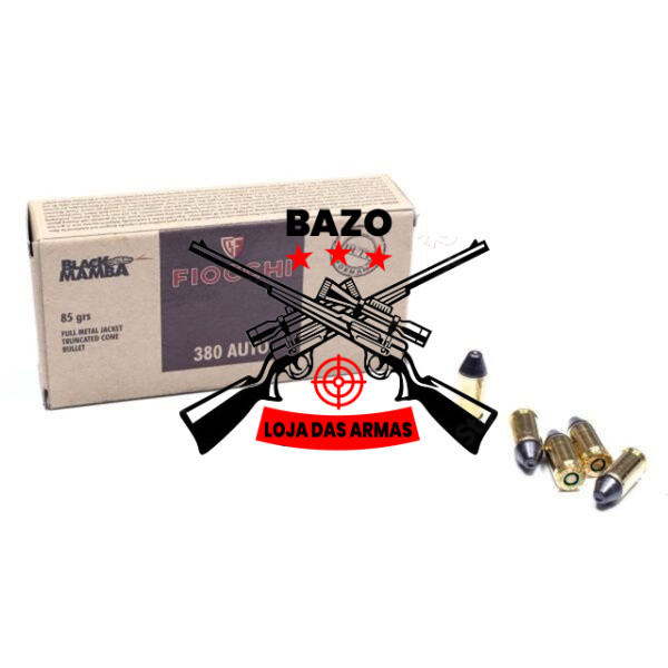 Munição Fiocchi 380 AUTO FMJTC BLACK MAMBA 85gr – Cx 50 Munição Fiocchi 380 AUTO FMJTC BLACK MAMBA 85gr – Cx 50